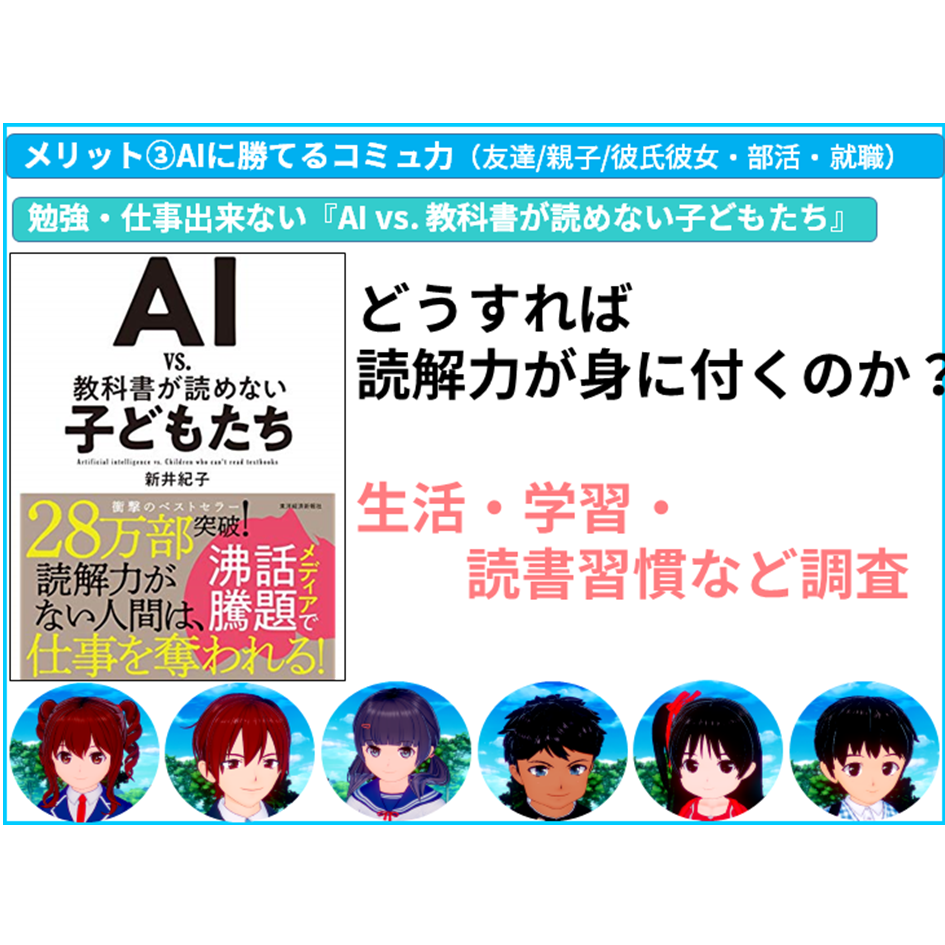 【国語 苦手】読書と読解力は、相関関係なし！衝撃『AIvs.教科書が読めない子どもたち』　【全教科偏差値・仕事力・人間関係UPの勉強法・仕事術】【#読解力筋トレ （読解力・コミュ力・リーダーシップ向上）】#かてこく先生 #きしゃこく　②－７－１－２