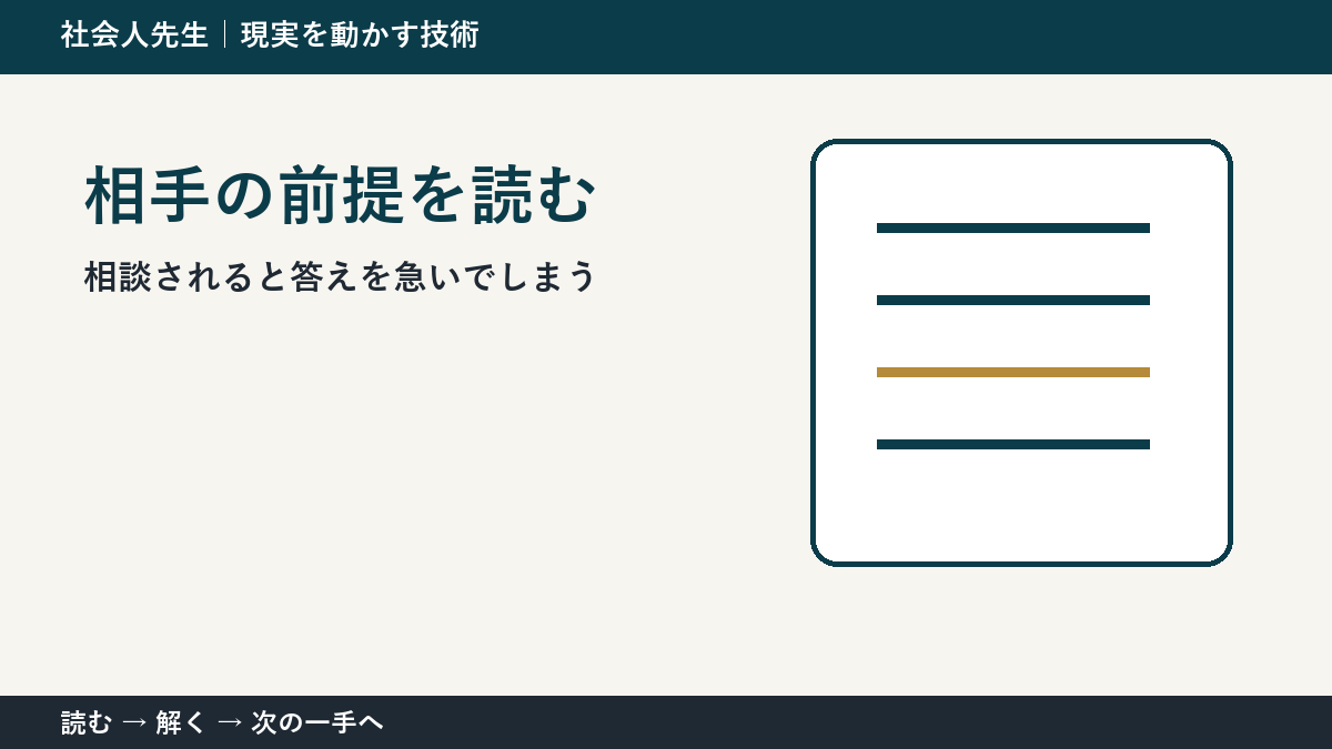 部下や同僚から相談を受ける場面で迷ったら、答えより先に読むものがある｜相手の前提を読む