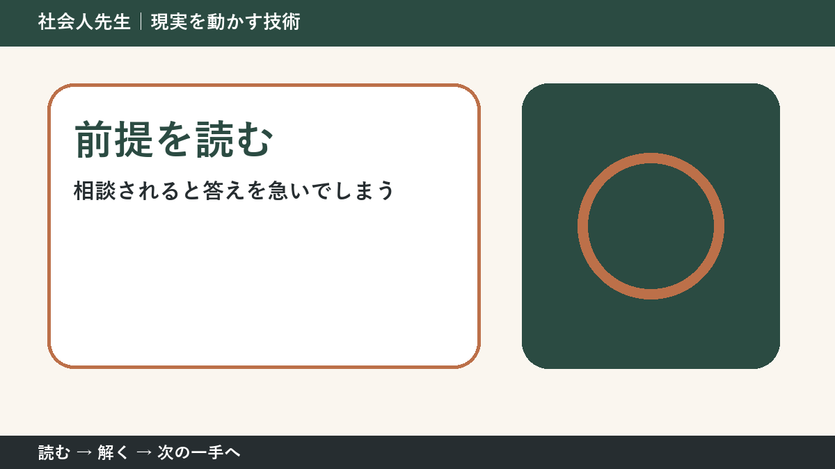相談されると答えを急いでしまうとき、最初に変えるのは答えではない｜前提を読むで次の一手をつくる