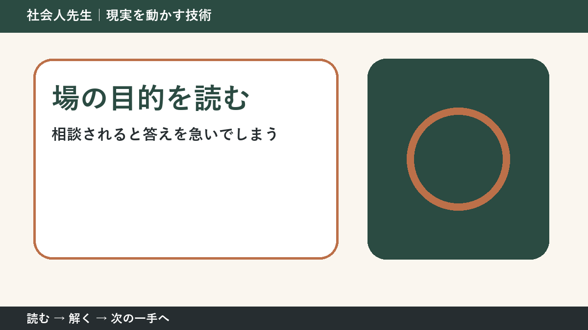 なぜ相談されると答えを急いでしまうのか｜場の目的を読むで『いま見えている現実』を読み直す