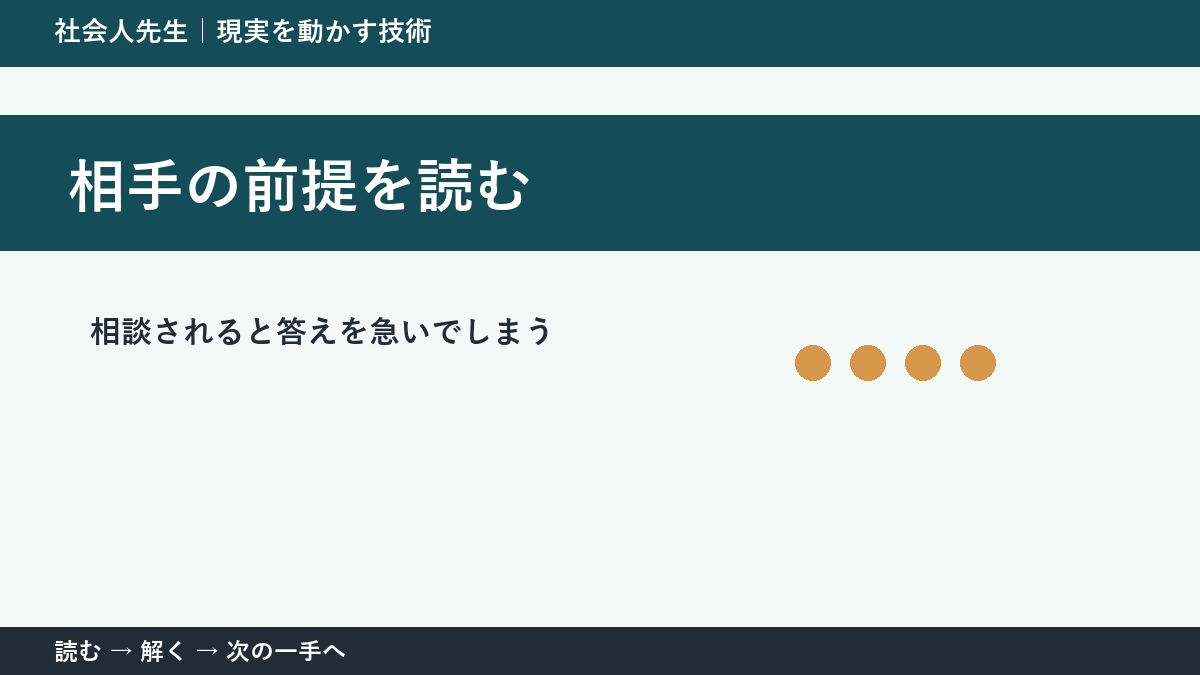相談されると答えを急いでしまうとき、視点を一段ずらす｜相手の前提を読むを仕事で使う