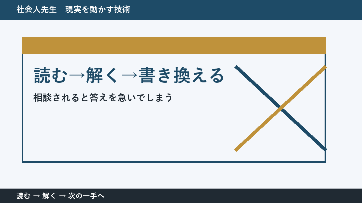 いまの見方を一度疑う｜相談されると答えを急いでしまうときの読む→解く→書き換える