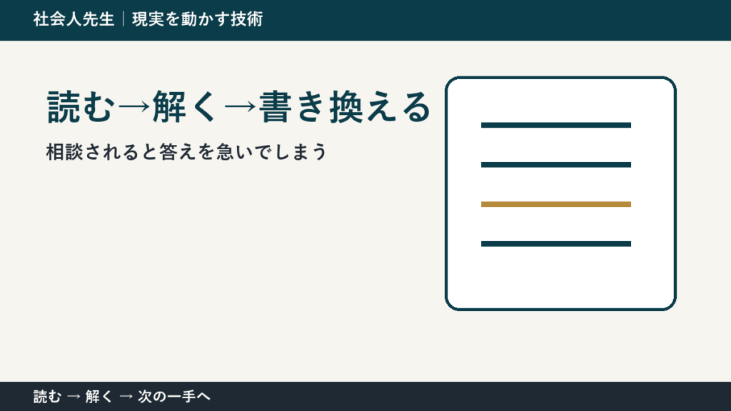 相談されると答えを急いでしまう。その前に一つだけ読む｜読む→解く→書き換えるで判断を軽くする