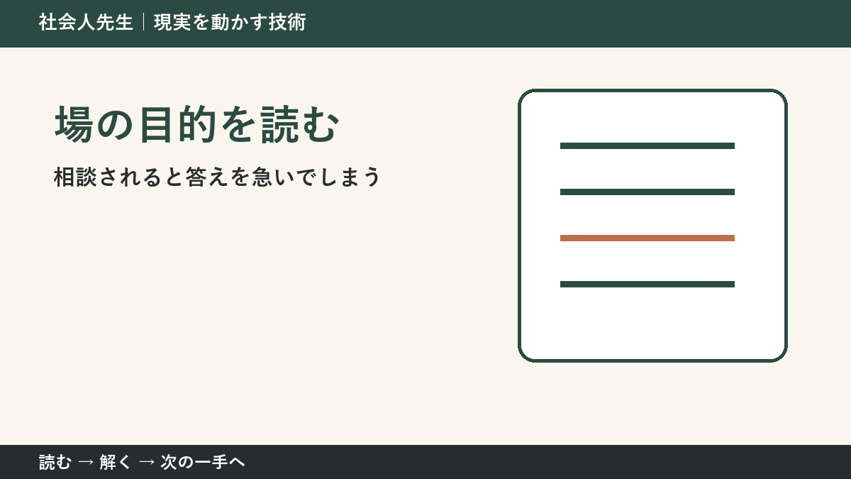 答えを増やしても決まらないとき｜場の目的を読むで問いを置き直す