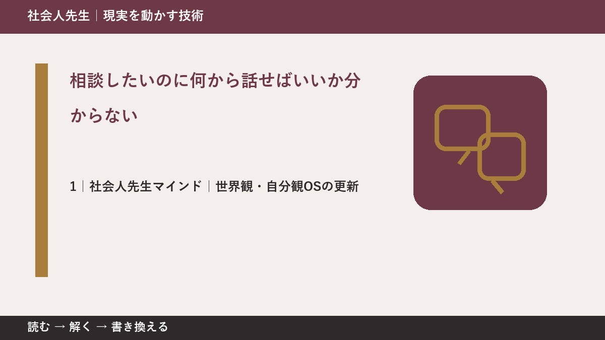 相談したいのに何から話せばいいか分からないとき、自分の見方だけで決めないために｜世界観・自分観OSの更新