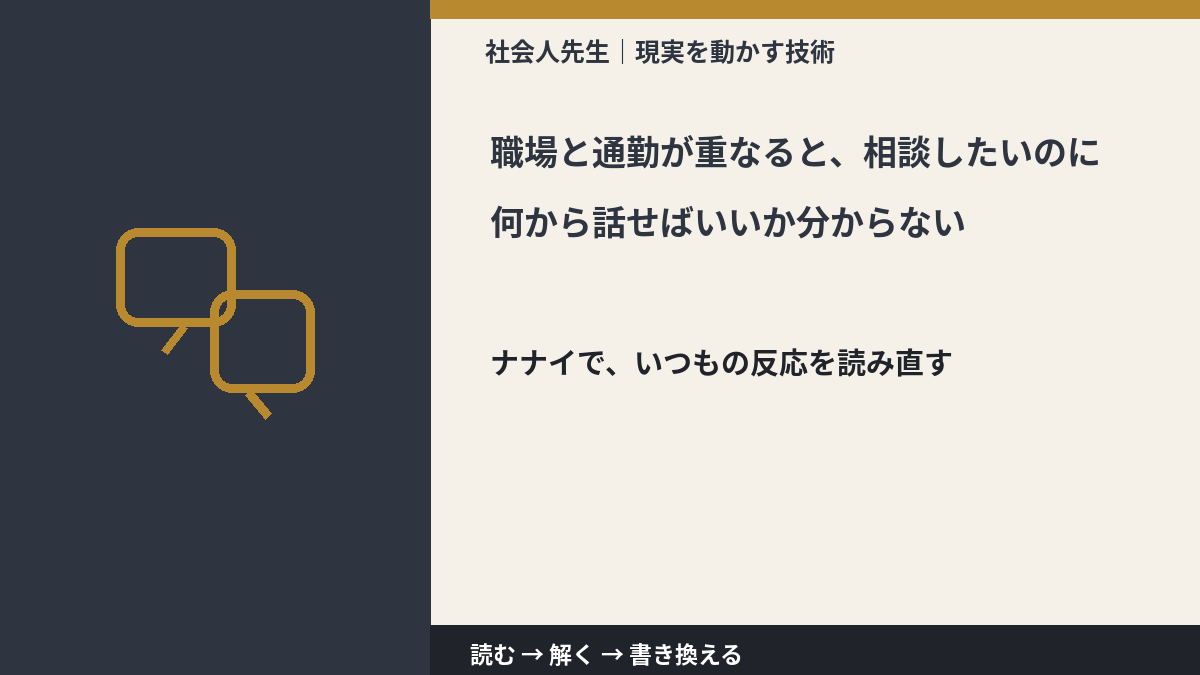 職場と通勤が重なると、相談したいのに何から話せばいいか分からないとき、どうする？｜事実と解釈を分ける