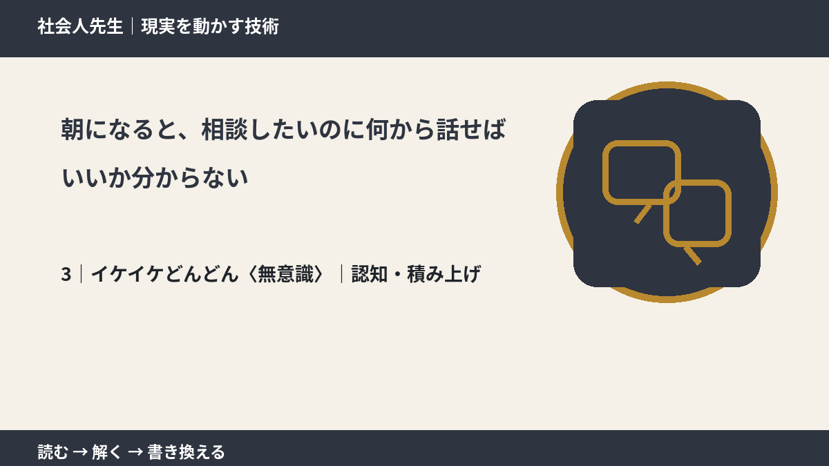 朝になると、相談したいのに何から話せばいいか分からないとき、気合いでなく自然に動ける状態を育てる｜認知・積み上げ
