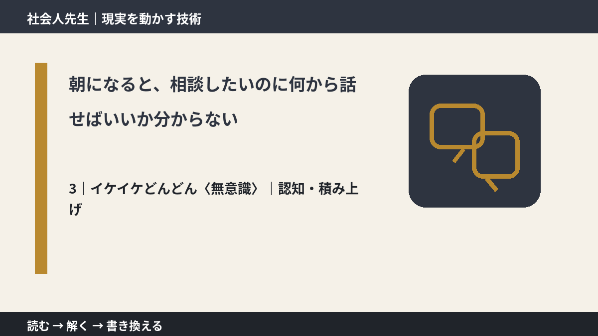 朝になると、相談したいのに何から話せばいいか分からないとき、気合いでなく自然に動ける状態を育てる|認知・積み上げ