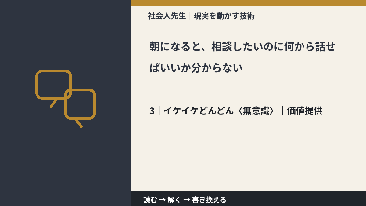 朝になると、相談したいのに何から話せばいいか分からないとき、気合いでなく自然に動ける状態を育てる|価値提供