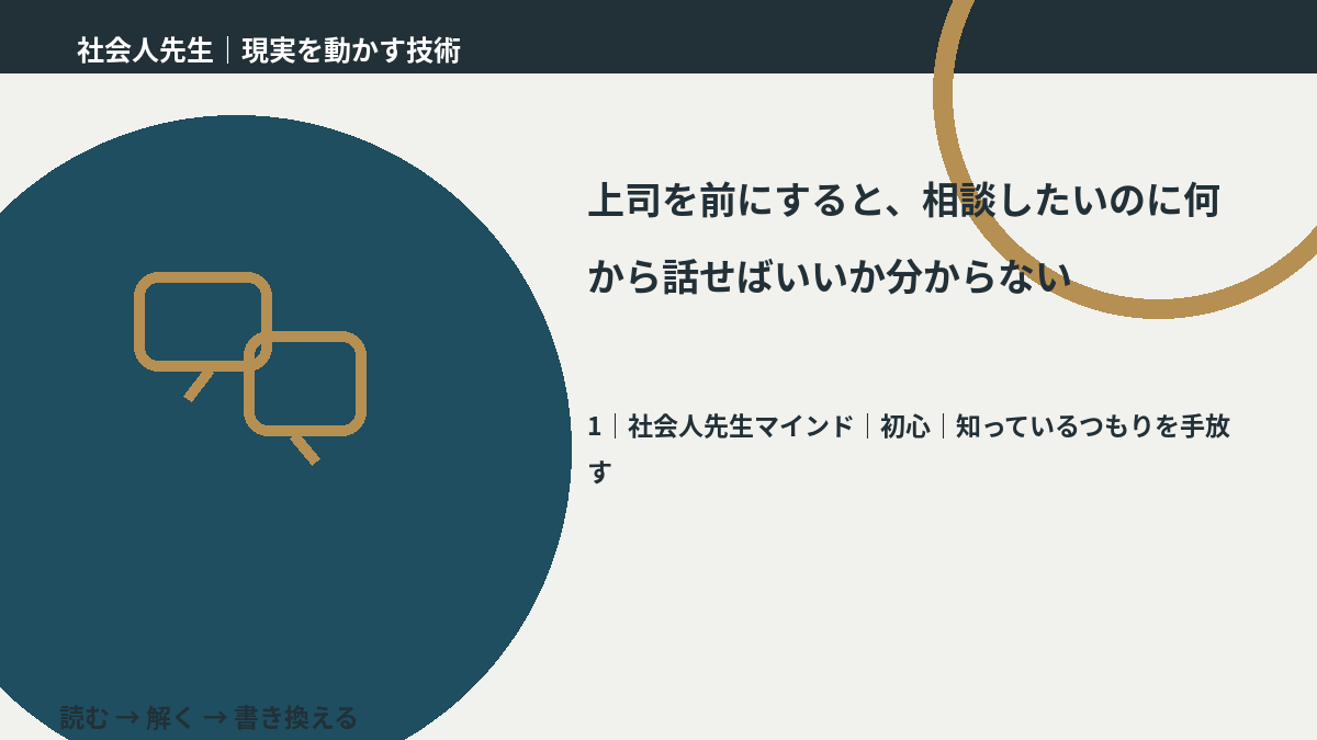 上司を前にすると、相談したいのに何から話せばいいか分からないとき、自分の見方だけで決めないために｜初心｜知っているつもりを手放す