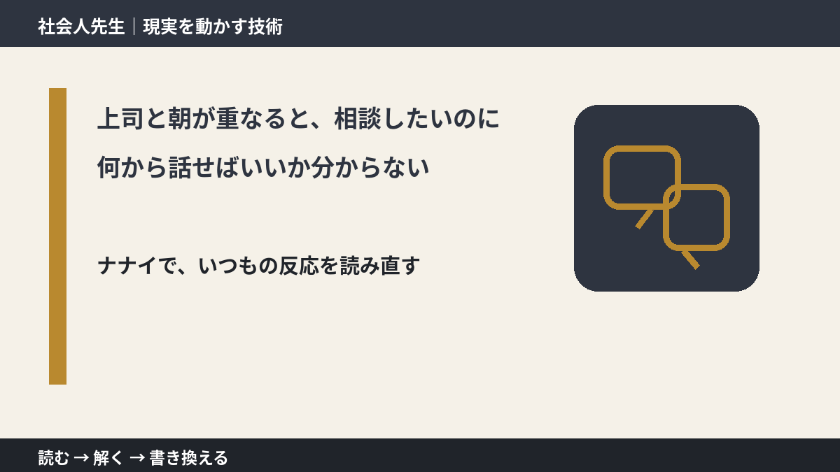 上司と朝が重なると、相談したいのに何から話せばいいか分からないとき、どうする？｜事実と解釈を分ける