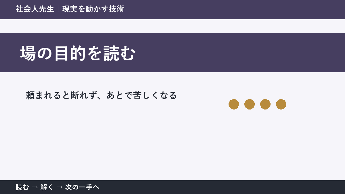 なぜ頼まれると断れず、あとで苦しくなるのか｜場の目的を読むで『いま見えている現実』を読み直す