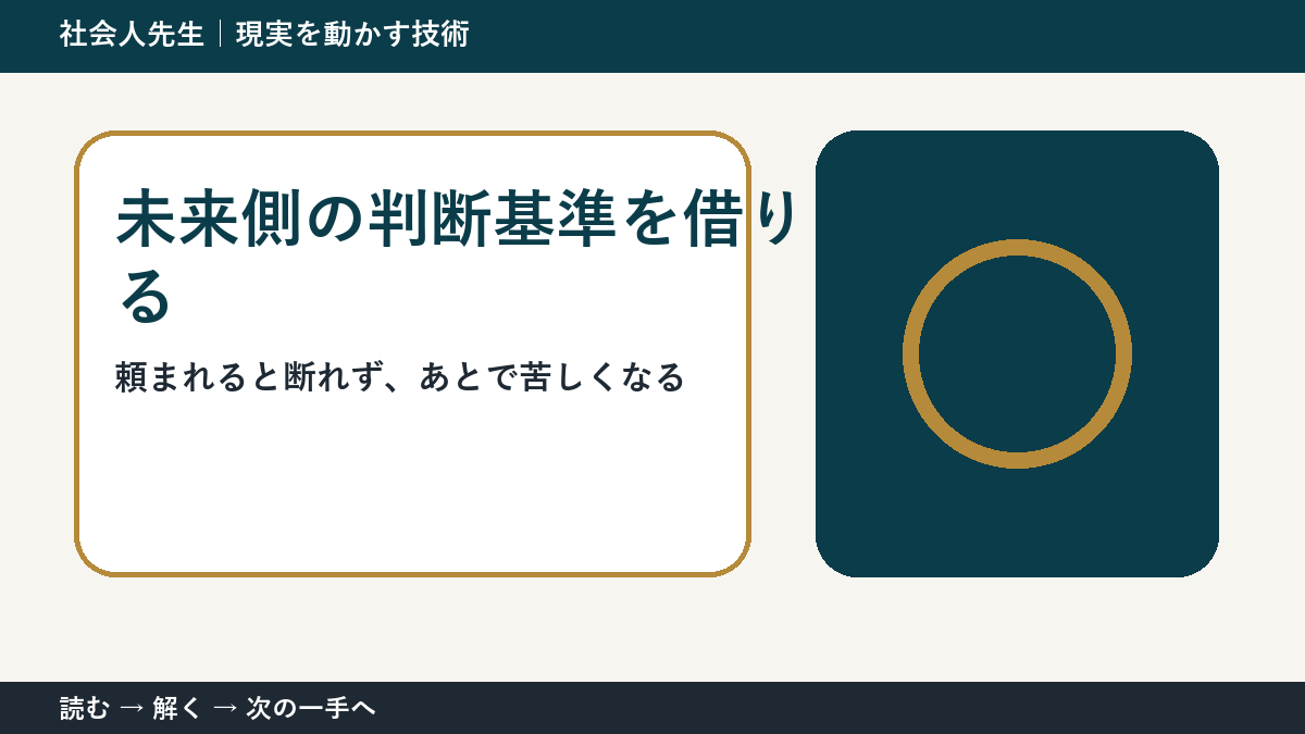 職場で急な依頼を受ける場面で判断が止まる理由｜未来側の判断基準を借りるで見方を一段変える