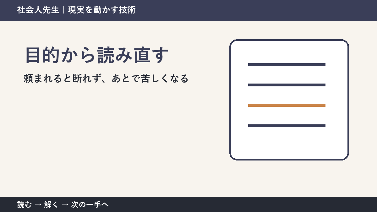 職場で急な依頼を受ける場面で考えが堂々巡りするとき｜目的から読み直すで出口をつくる