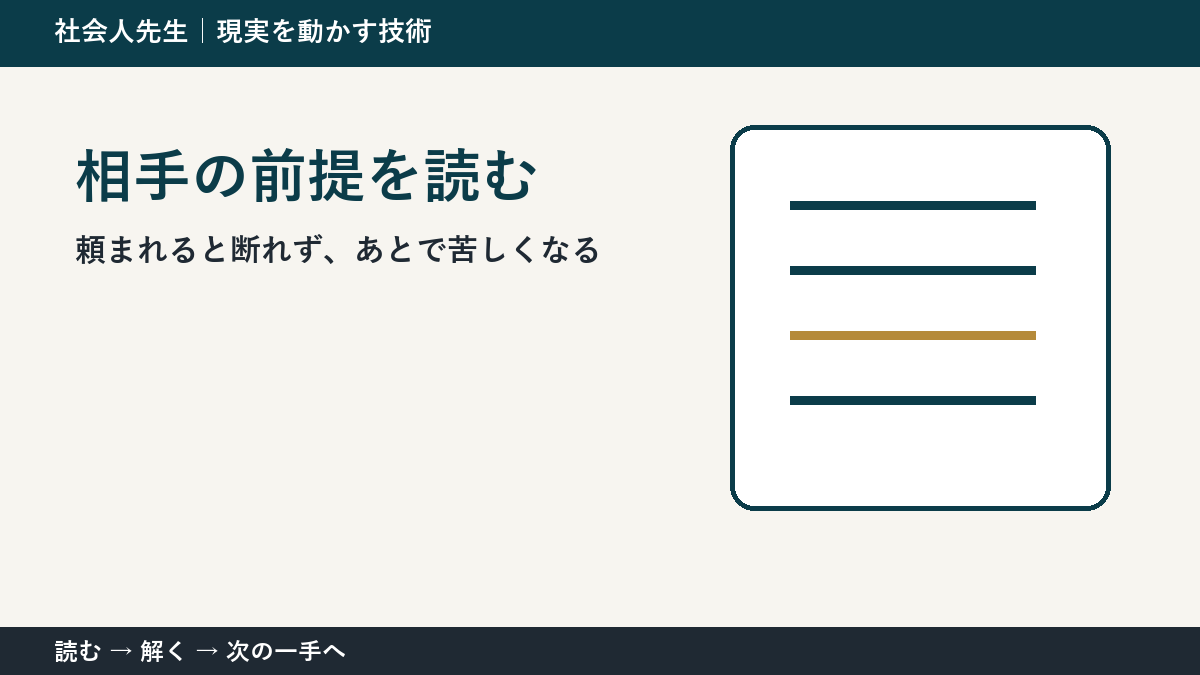 頼まれると断れず、あとで苦しくなるときの見方を変える｜相手の前提を読むで判断基準を取り戻す