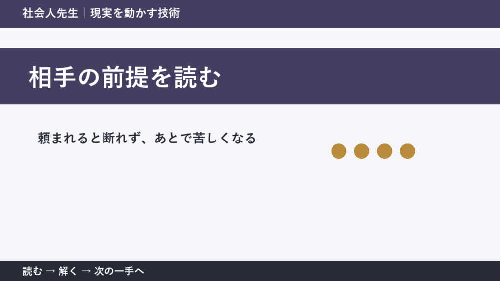 頼まれると断れず、あとで苦しくなるとき、最初に変えるのは答えではない｜相手の前提を読むで次の一手をつくる