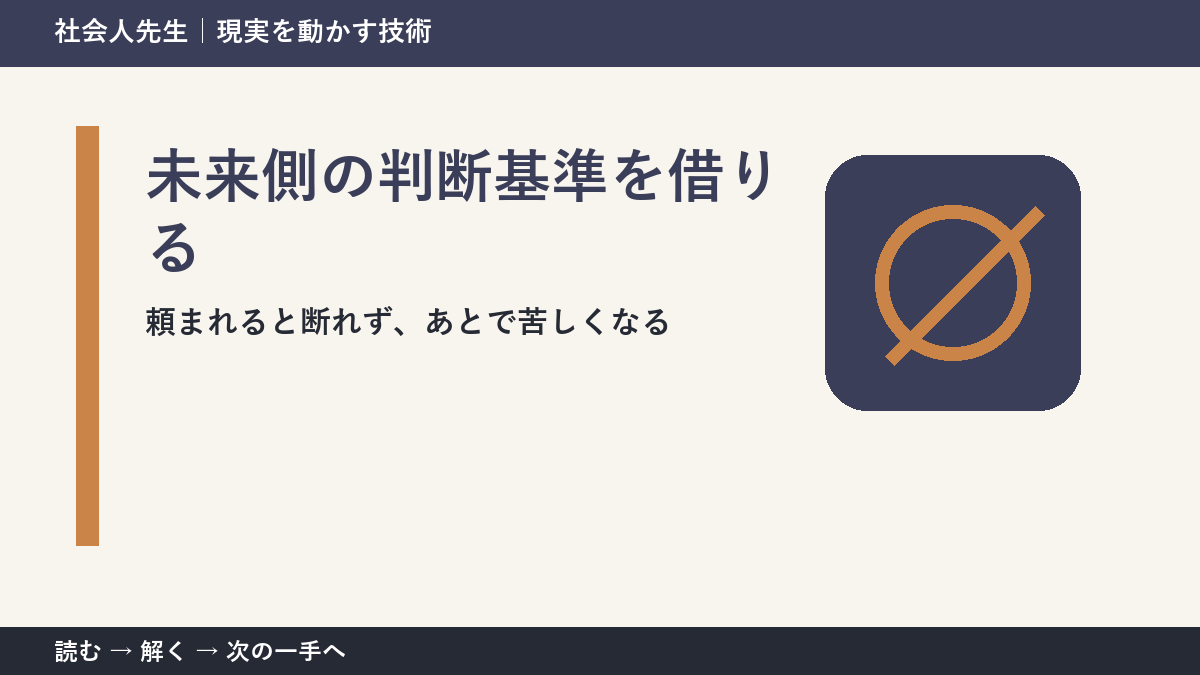 職場で急な依頼を受ける場面で迷ったら、答えより先に読むものがある|未来側の判断基準を借りる
