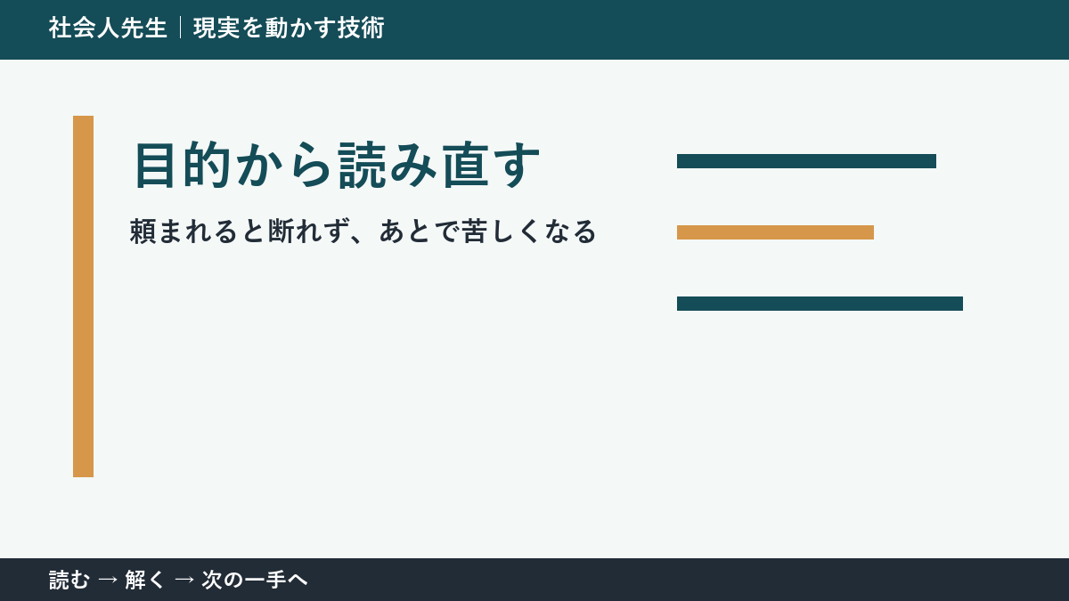決められないときは、判断基準を先に読む｜職場で急な依頼を受ける場面の目的から読み直す