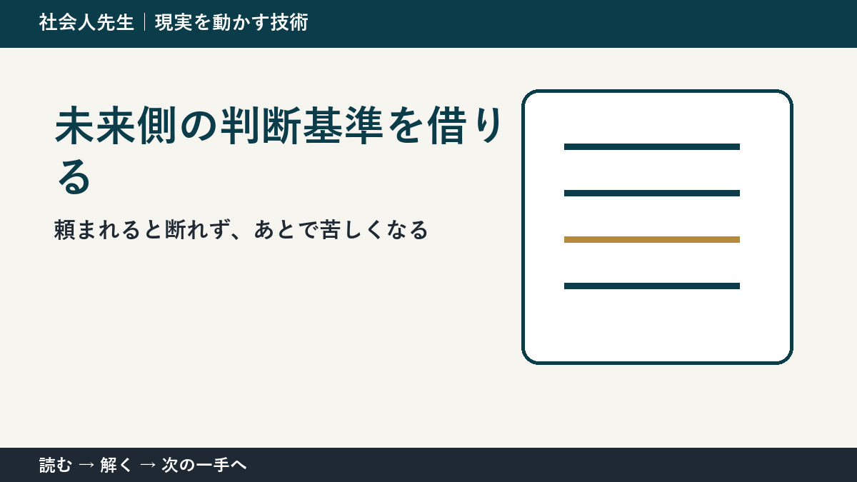 頼まれると断れず、あとで苦しくなるとき、最初に変えるのは答えではない｜未来側の判断基準を借りるで次の一手をつくる