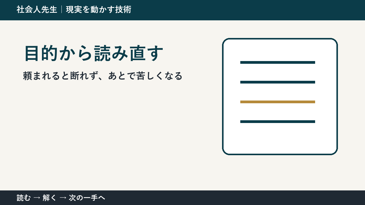 頼まれると断れず、あとで苦しくなるとき、最初に変えるのは答えではない｜目的から読み直すで次の一手をつくる