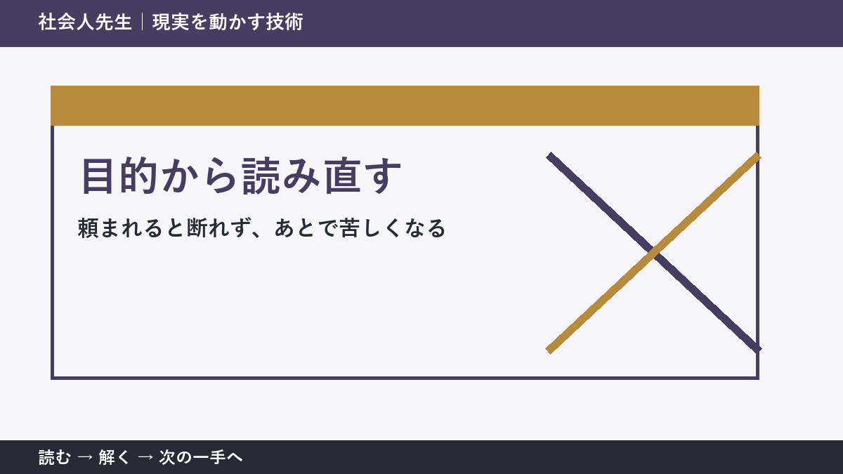 頼まれると断れず、あとで苦しくなるとき、何を先に確かめる？｜目的から読み直すの実践