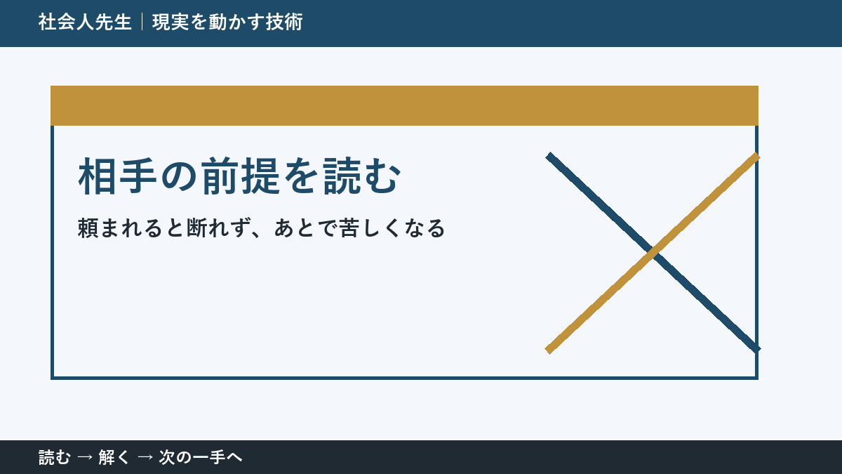 決められないときは、判断基準を先に読む｜職場で急な依頼を受ける場面の相手の前提を読む