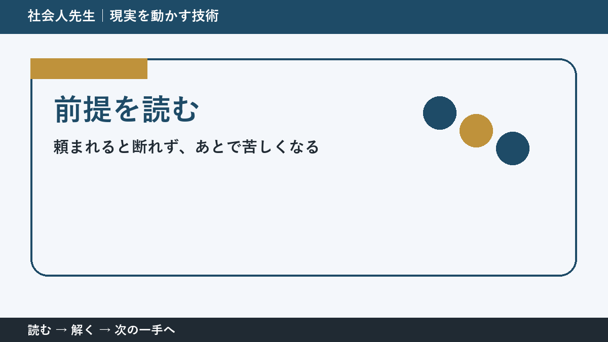 頼まれると断れず、あとで苦しくなる。その前に一つだけ読む｜前提を読むで判断を軽くする