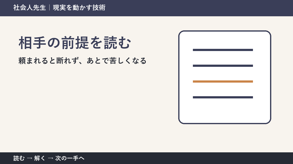 決められないときは、判断基準を先に読む｜職場で急な依頼を受ける場面の相手の前提を読む