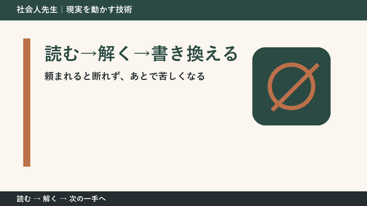 なぜ頼まれると断れず、あとで苦しくなるのか｜読む→解く→書き換えるで『いま見えている現実』を読み直す