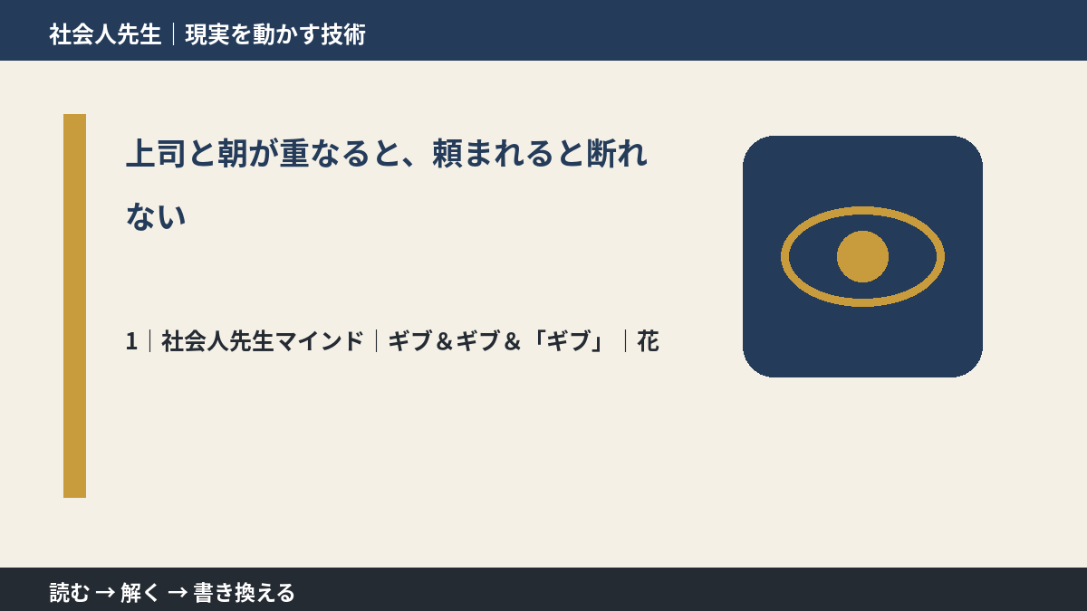 上司と朝が重なると、頼まれると断れないとき、自分の見方だけで決めないために｜ギブ＆ギブ＆「ギブ」｜花