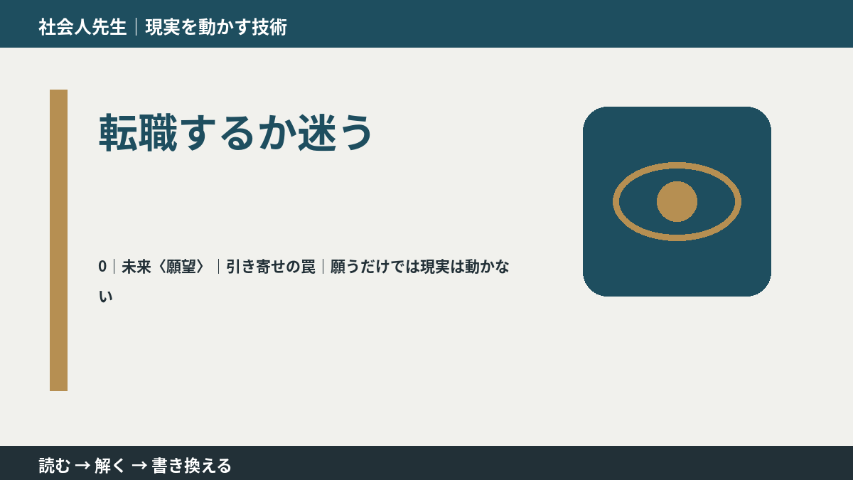 転職するか迷うとき、未来を判断基準にするには？｜引き寄せの罠｜願うだけでは現実は動かない