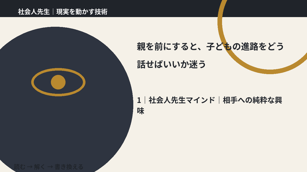親を前にすると、子どもの進路をどう話せばいいか迷うとき、自分の見方だけで決めないために|相手への純粋な興味