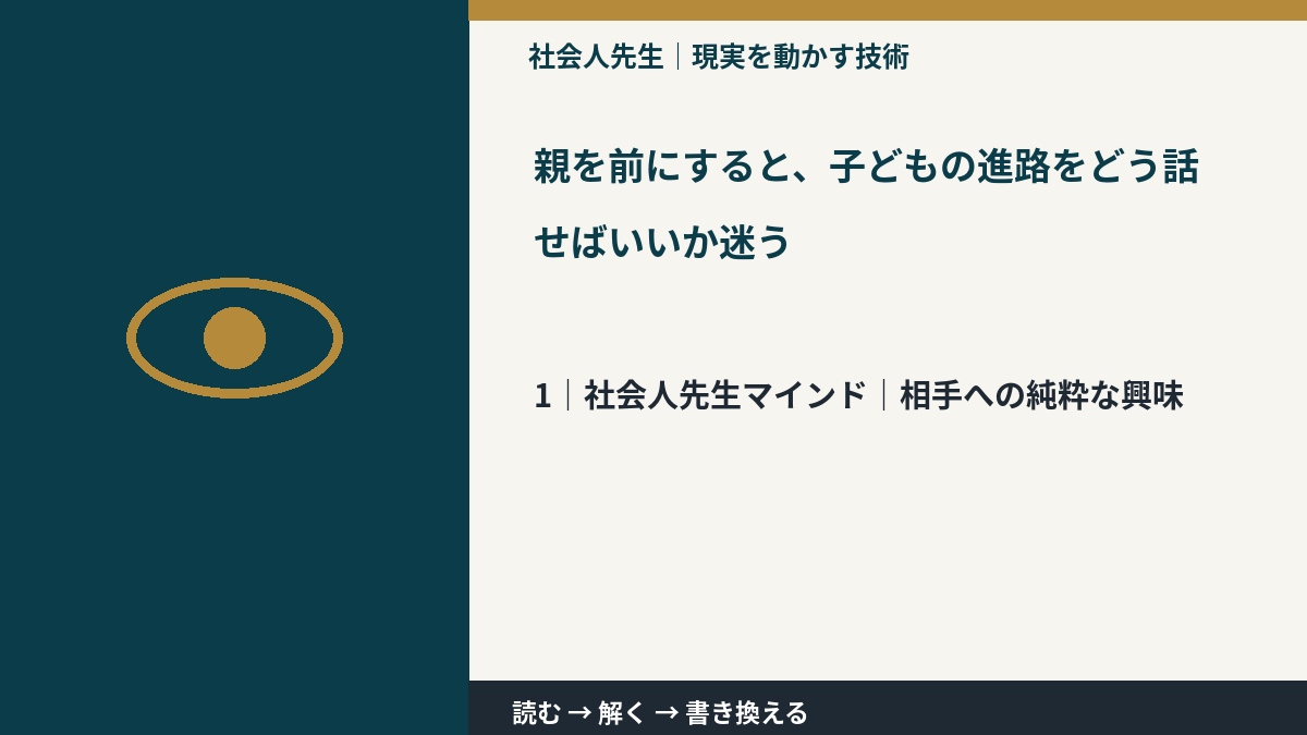 親を前にすると、子どもの進路をどう話せばいいか迷うとき、自分の見方だけで決めないために｜相手への純粋な興味