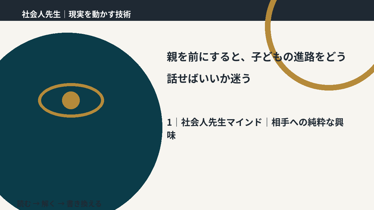 親を前にすると、子どもの進路をどう話せばいいか迷うとき、自分の見方だけで決めないために｜相手への純粋な興味