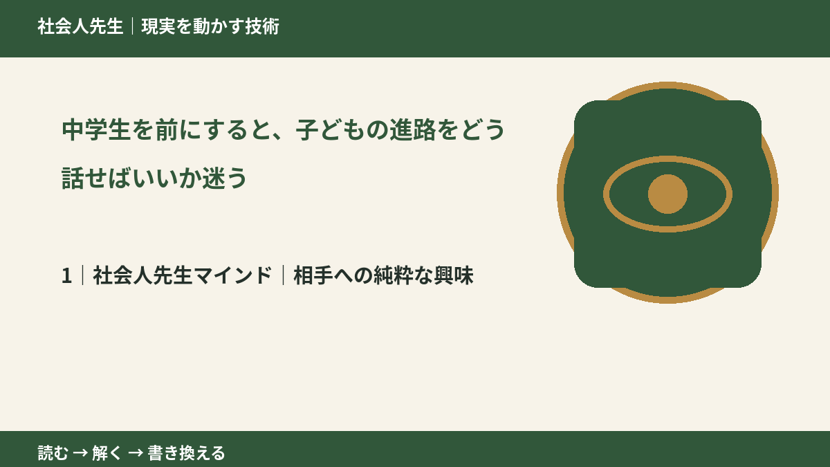 中学生を前にすると、子どもの進路をどう話せばいいか迷うとき、自分の見方だけで決めないために|相手への純粋な興味