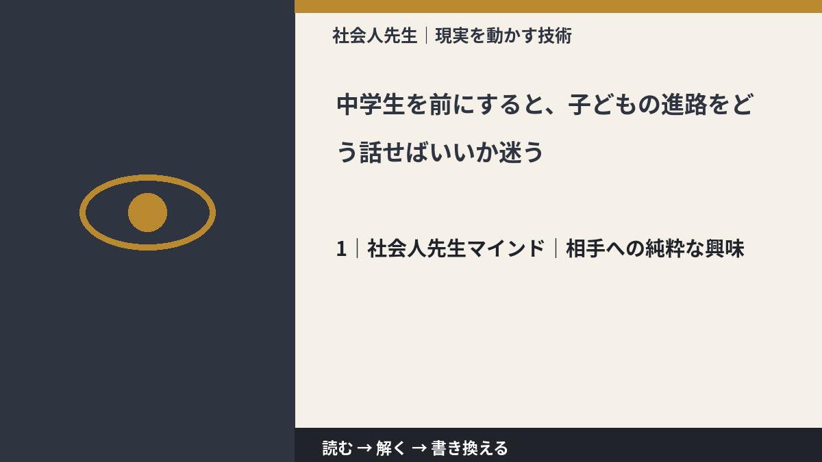 中学生を前にすると、子どもの進路をどう話せばいいか迷うとき、自分の見方だけで決めないために|相手への純粋な興味