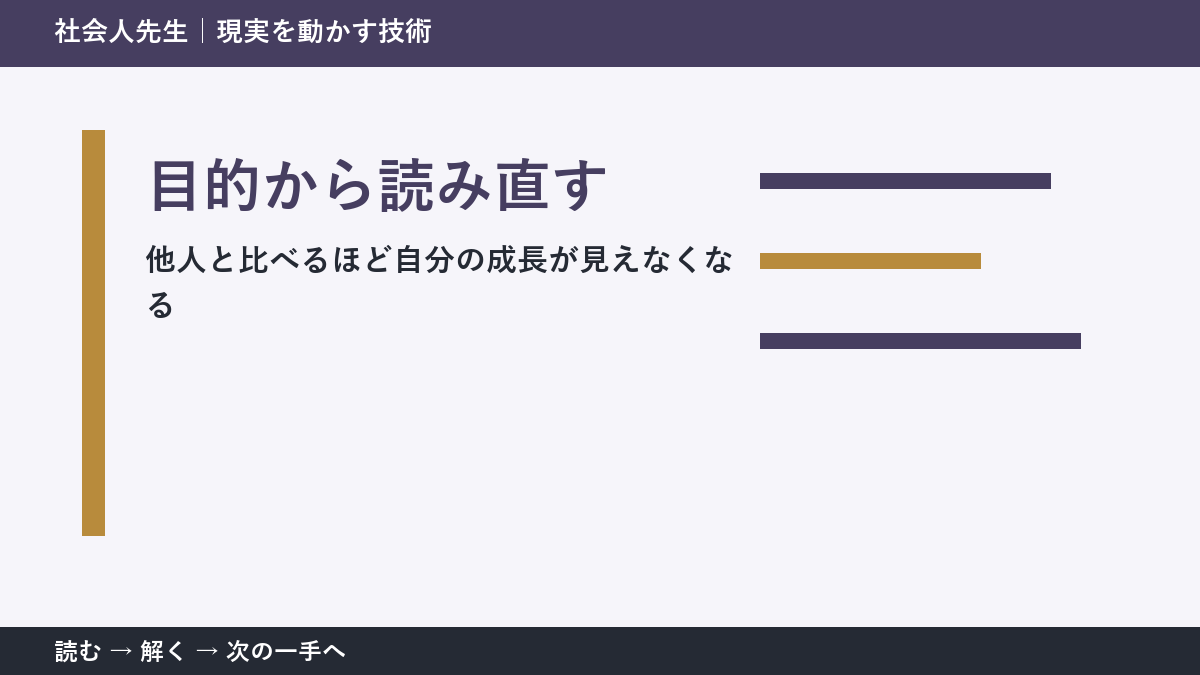 なぜ他人と比べるほど自分の成長が見えなくなるのか｜目的から読み直すで『いま見えている現実』を読み直す