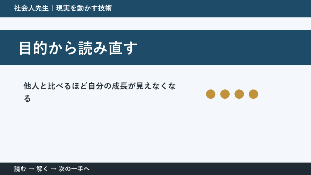 他人と比べるほど自分の成長が見えなくなるとき、視点を一段ずらす｜目的から読み直すを仕事で使う