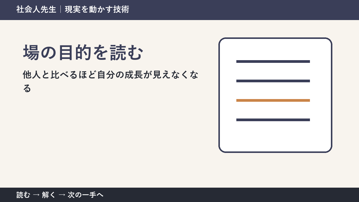 他人と比べるほど自分の成長が見えなくなる。その前に一つだけ読む｜場の目的を読むで判断を軽くする