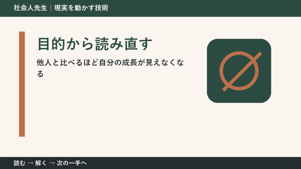 SNSや職場で他人の成果を見たあとの迷いを小さくする｜目的から読み直すで『次に確認すること』を決める