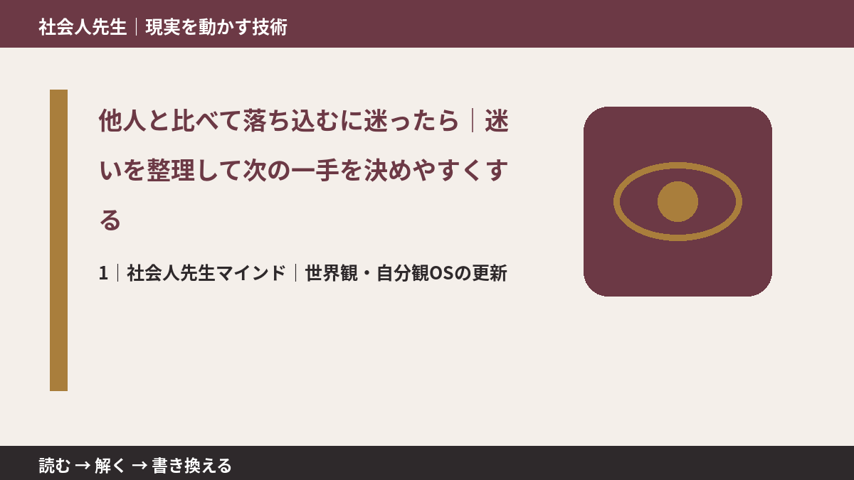 他人と比べて落ち込むに迷ったら|迷いを整理して次の一手を決めやすくするとき、自分の見方だけで決めないために|世界観・自分観OSの更新