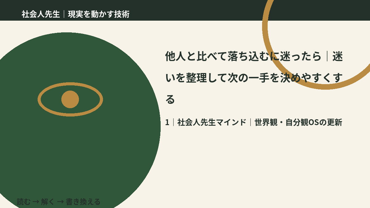 他人と比べて落ち込むに迷ったら｜迷いを整理して次の一手を決めやすくするとき、自分の見方だけで決めないために｜世界観・自分観OSの更新