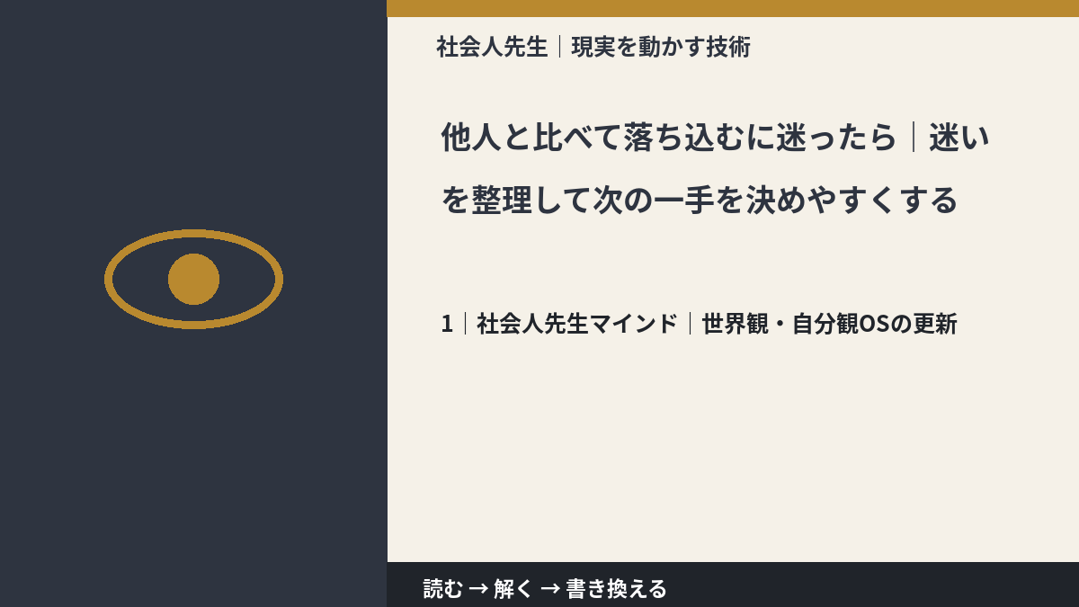 他人と比べて落ち込むに迷ったら｜迷いを整理して次の一手を決めやすくするとき、自分の見方だけで決めないために｜世界観・自分観OSの更新