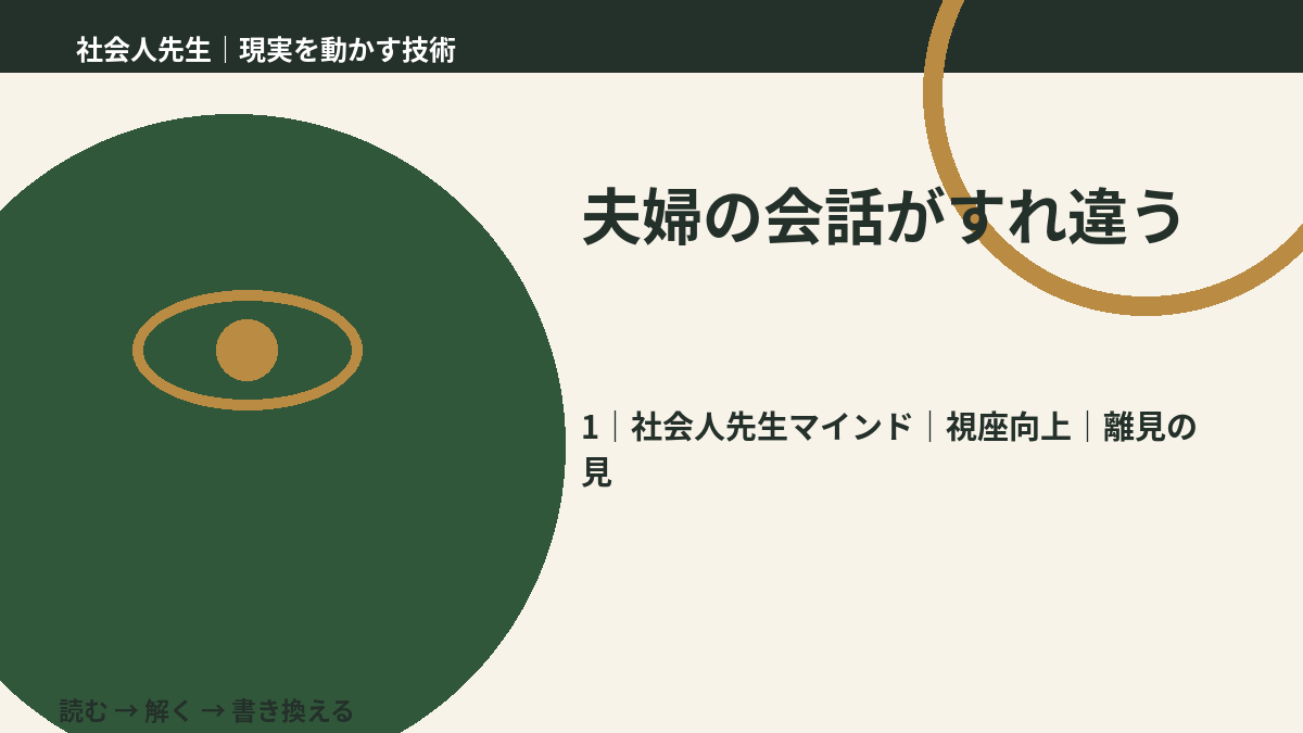 夫婦の会話がすれ違うとき、自分の見方だけで決めないために｜視座向上｜離見の見