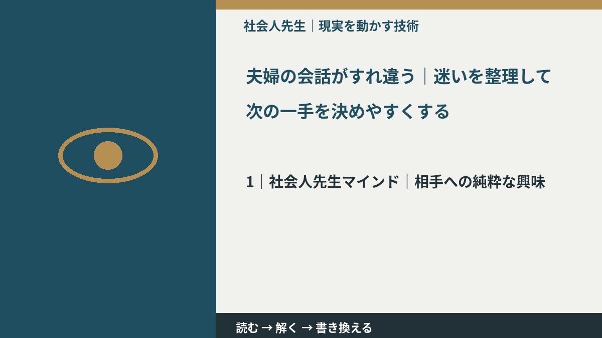 夫婦の会話がすれ違う|迷いを整理して次の一手を決めやすくするとき、自分の見方だけで決めないために|相手への純粋な興味