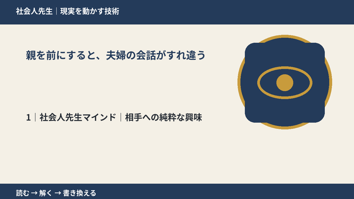 親を前にすると、夫婦の会話がすれ違うとき、自分の見方だけで決めないために|相手への純粋な興味