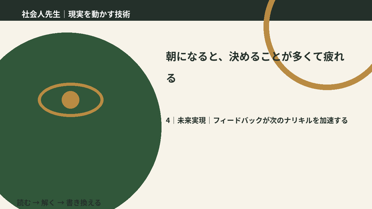 朝になると、決めることが多くて疲れるとき、未来へつながる次の一手は？｜フィードバックが次のナリキルを加速する