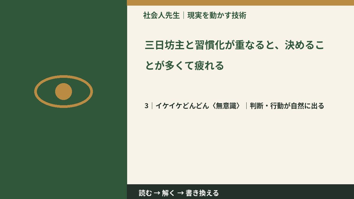 三日坊主と習慣化が重なると、決めることが多くて疲れるとき、気合いでなく自然に動ける状態を育てる|判断・行動が自然に出る
