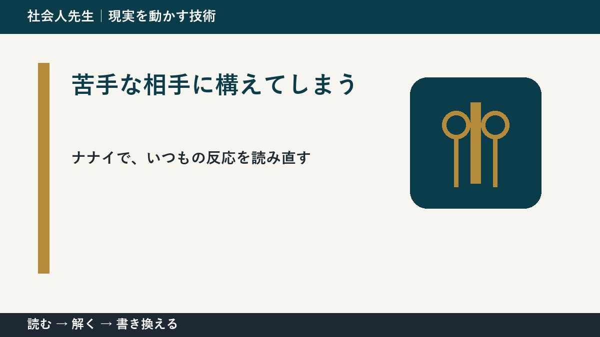 苦手な相手に構えてしまうとき、まず分けたい事実と解釈｜ナナイ｜相手の前提