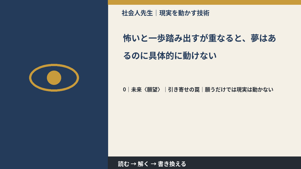 怖いと一歩踏み出すが重なると、夢はあるのに具体的に動けないとき、未来を判断基準にするには？｜引き寄せの罠｜願うだけでは現実は動かない